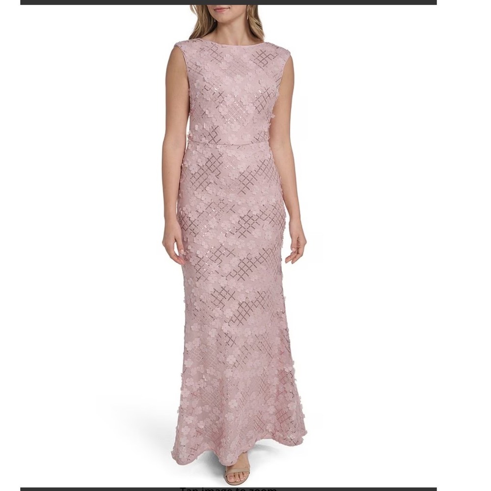 Jessica Howard Pink 3D Floral Sequin Lattice Gown Sleeveless Maxi Dress 16W NEW